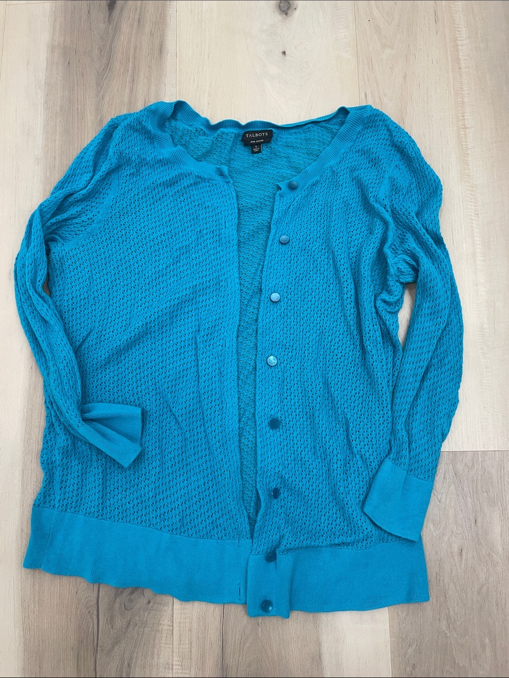 Talbots Bright Aqua-blue Open-Knit Button Cardigan